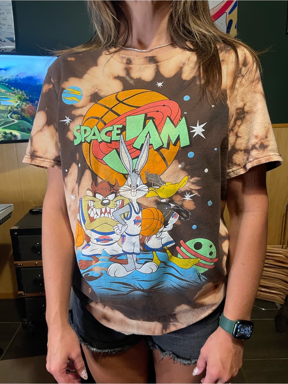 Space Jam Tie-Dye mens M Graphic Tee - Brown